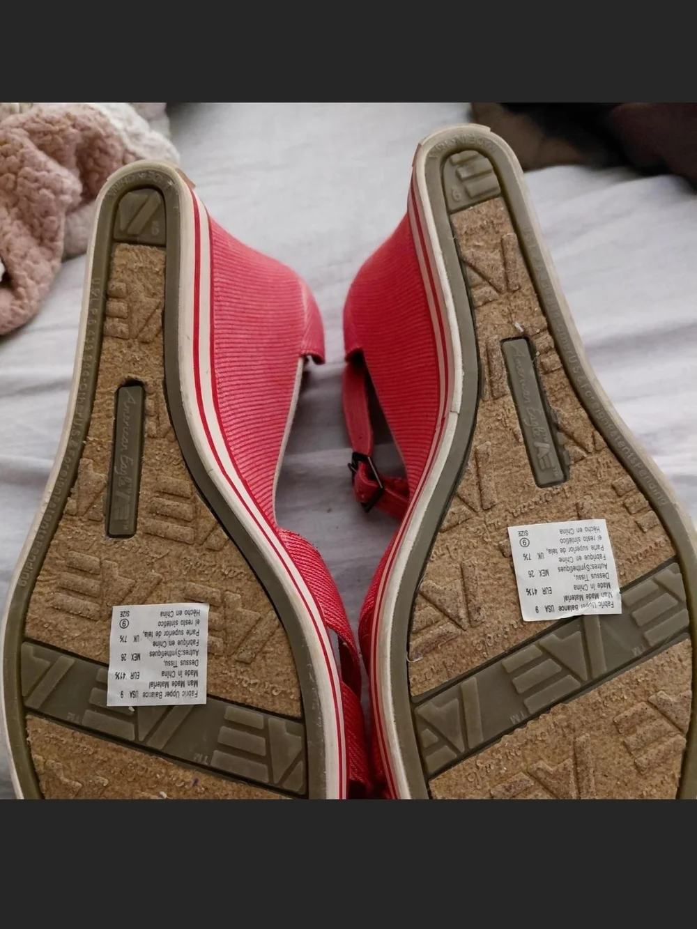 American Eagle Outfitters Red Wedge Sandals with Ankle Strap